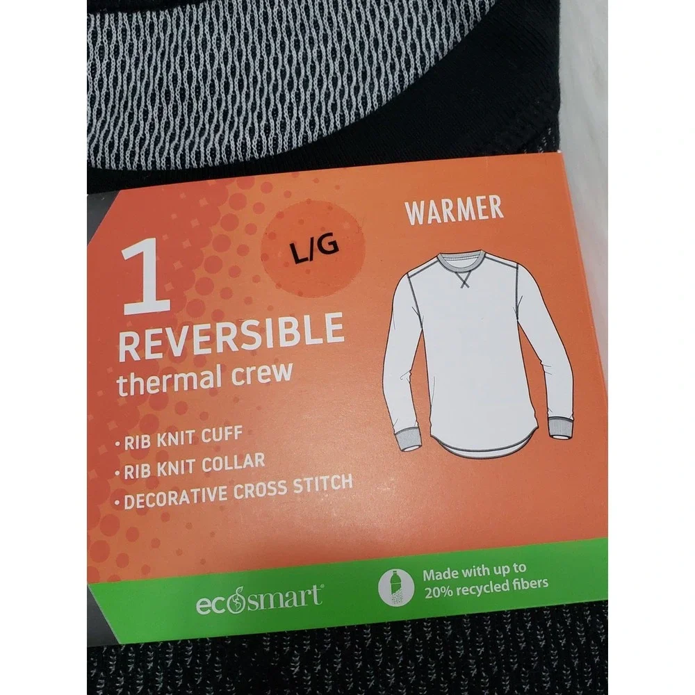 NEW Hanes Men's Thermal Crew long sleeve SHIRT Warmer Reversible Black Large